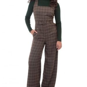 Collectif Gertrude 40's Overalls Brown Plaid BNWT
